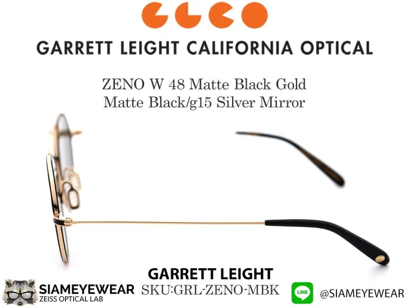 Garrett Leight ZENO W 48 Matte Black Gold Matte Black/g15 Silver Mirror - 4