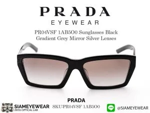 แว่น Prada PR04VSF 1AB5O0 Sunglasses Black Gradient Grey Mirror Silver Lenses แว่นตาแท้