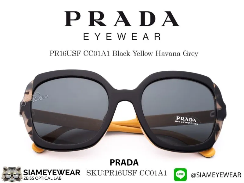 แว่น Prada PR16USF CC01A1 Black Yellow Havana Grey แว่นตาแท้
