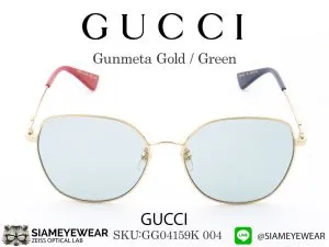 แว่น Gucci GG0415SK 004 Gunmetal Gold / Green แว่นตาแท้