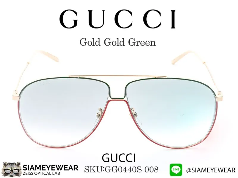 Gucci GG0440S 008 Gold Gold Green - 2
