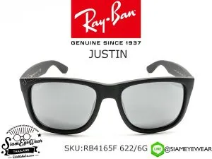 แว่นกันแดด Rayban Justin RB4165F 622/6G Black Rubber/Silver Mirror แว่น Rayban แท้