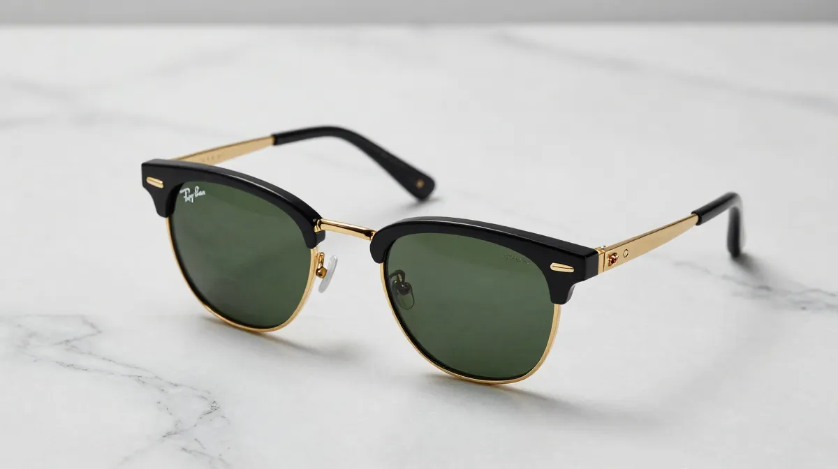 Rayban Clubmaster คืออะไร รุ่น ขนาด และ Asian Fit สำหรับคนไทย แว่น Rayban Clubmaster กรอบสีดำทองทรง Browline สไตล์คลาสสิก