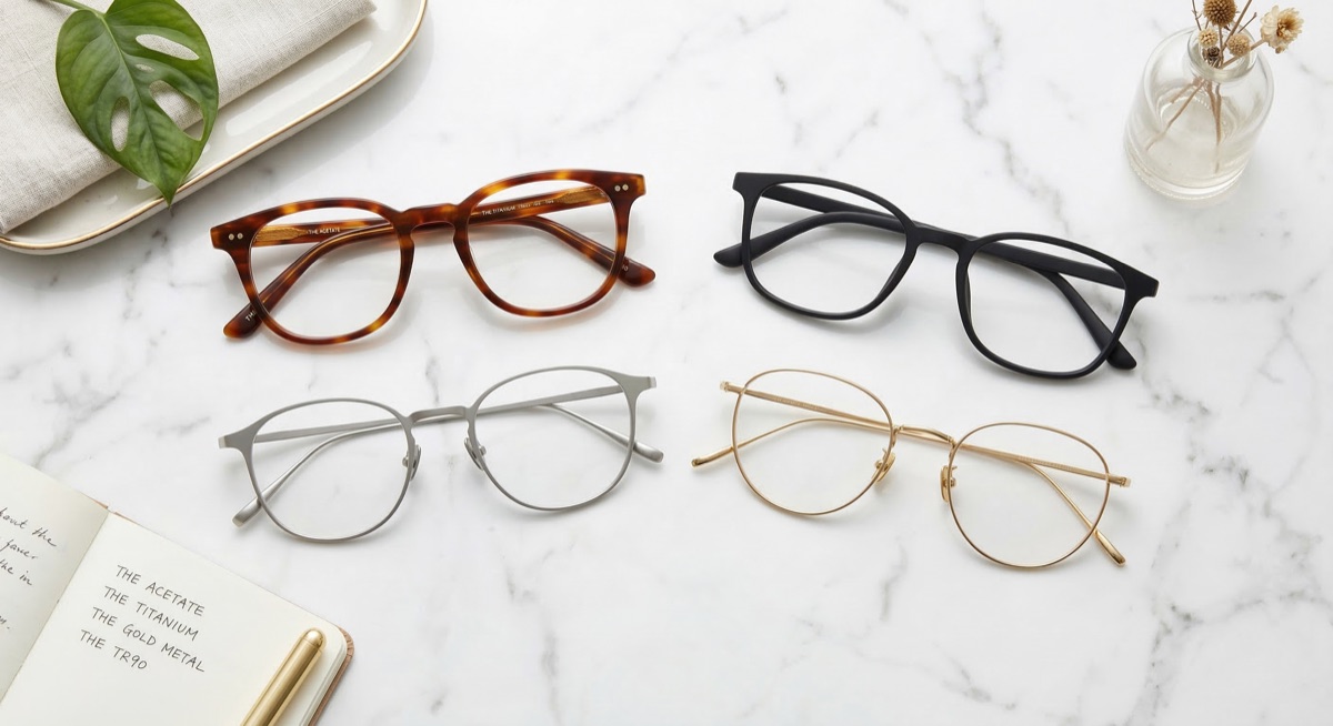 วิธีเลือกกรอบแว่นสายตา เปรียบเทียบวัสดุ Acetate Titanium Metal และ TR90 สำหรับคนไทย 2026