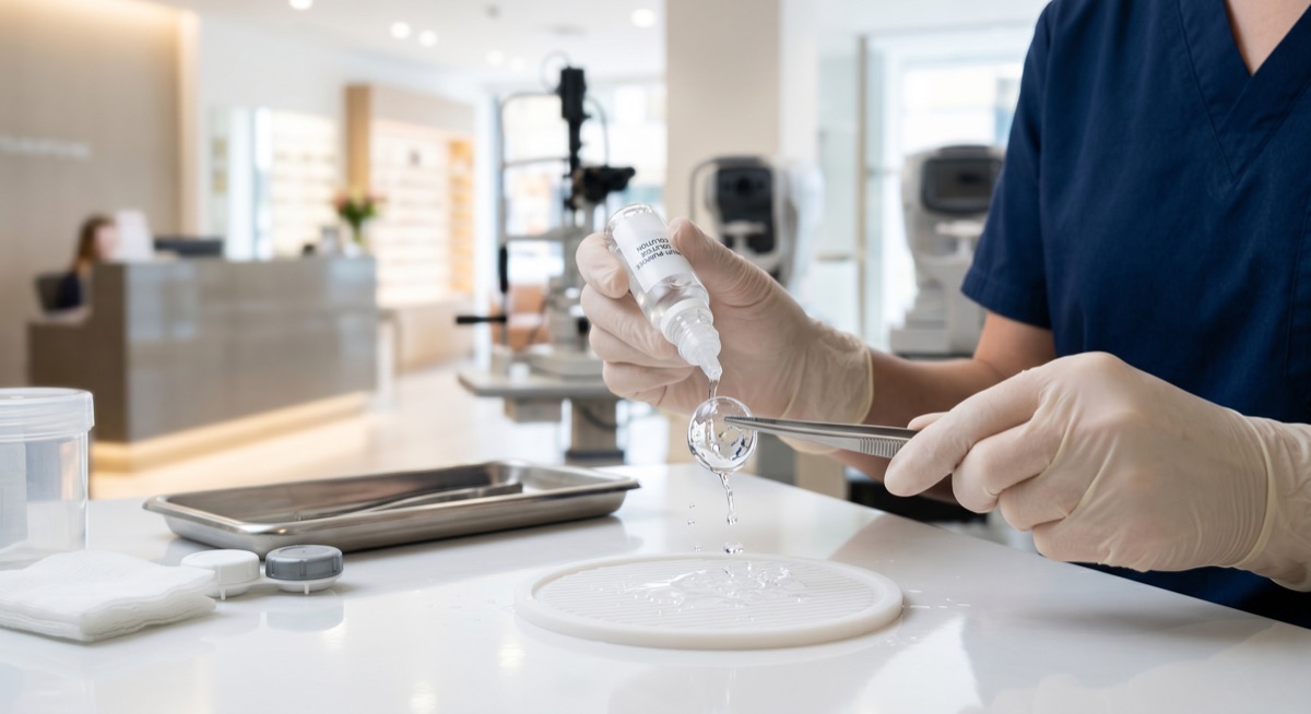 เลนส์สัมผัสทำความสะอาดอย่างถูกต้องในสภาพแวดล้องคลินิก
