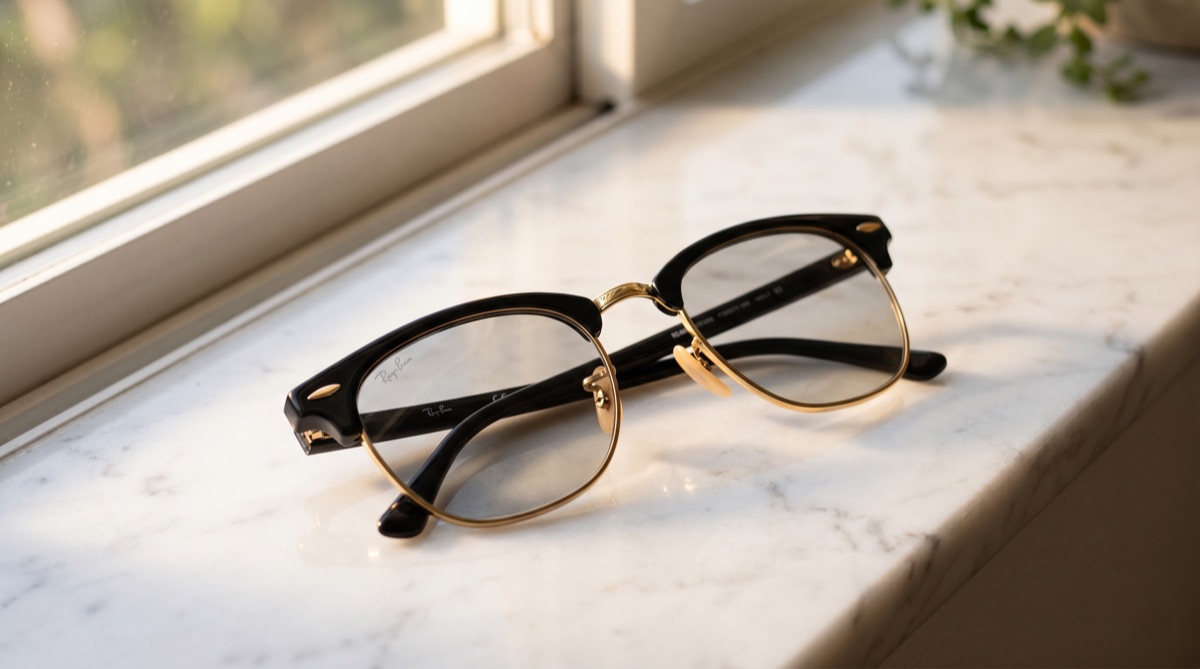 Rayban Clubmaster photochromic lenses on marble surface