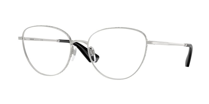 Burberry BE1398 1005 แว่นสายตาทรงตาแมวโลหะสีเงิน ลาย METAL CHECK สำหรับผู้หญิง