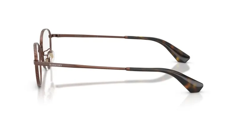 แว่นสายตา Burberry BE1403D 1360 มุมข้าง ลาย Metal Check บนขาน้ำตาลด้าน
