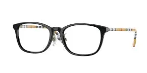 Burberry BE2371D 3853 แว่นสายตาทรงสี่เหลี่ยมอะซิเตทสีดำ ขาแว่น Vintage Check สำหรับผู้หญิง