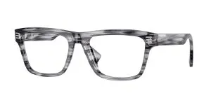 Burberry BE2387 4097 แว่นสายตาทรงสี่เหลี่ยมอะซิเตทลาย B.STRIPE สีเทา สำหรับผู้ชาย