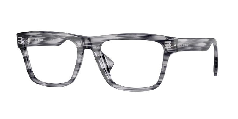 Burberry BE2387 4097 แว่นสายตาทรงสี่เหลี่ยมอะซิเตทลาย B.STRIPE สีเทา สำหรับผู้ชาย