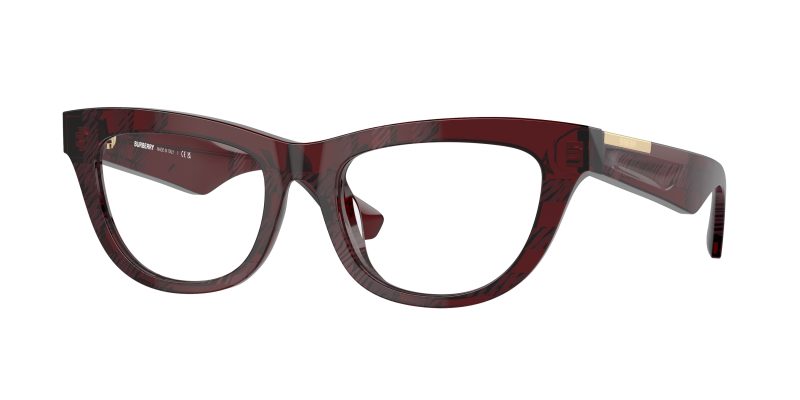 Burberry BE2406U 4115 แว่นสายตาสีแดงลาย Check อะซิเตทประกาย สำหรับผู้หญิง