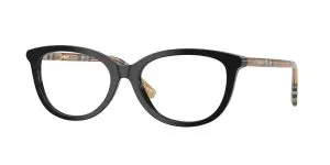 Burberry BE2431F 4161 แว่นสายตาทรงตาแมวสีดำขัดเงา ขาลาย Tubular Check สำหรับผู้หญิง