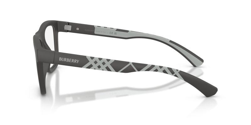 แว่นสายตา Burberry BE2452U 4233 มุมข้าง ลาย Textured Check นูนบนขาแว่นไนลอนสีเทาด้าน