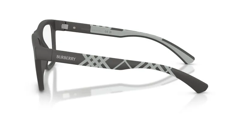 แว่นสายตา Burberry BE2452U 4233 มุมข้าง ลาย Textured Check นูนบนขาแว่นไนลอนสีเทาด้าน