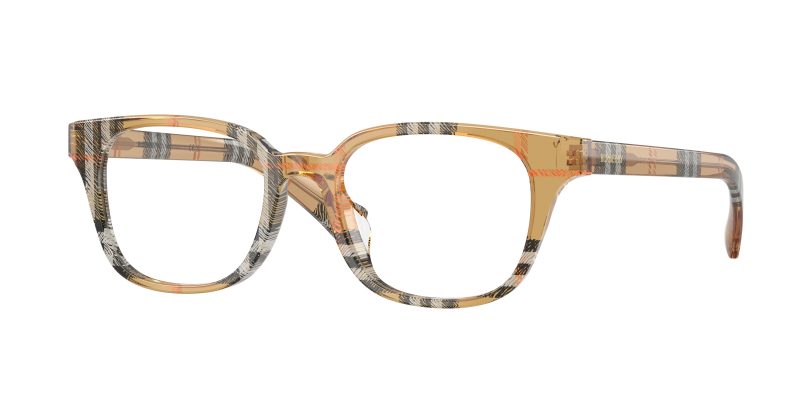 Burberry BE2462D 4163 แว่นสายตาทรงสี่เหลี่ยมอะซิเตทลายหมากรุก Gradient Check สีทราย สำหรับผู้หญิง
