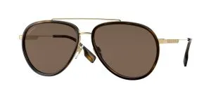 Burberry BE3125 101773 แว่นกันแดดทรงนักบินโลหะสีทอง เลนส์น้ำตาลเข้ม ผู้ชาย