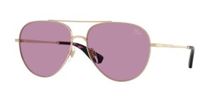 Burberry BE3172 110969 แว่นกันแดดทรงนักบินโลหะทองอ่อนเลนส์ม่วงเข้ม Unisex