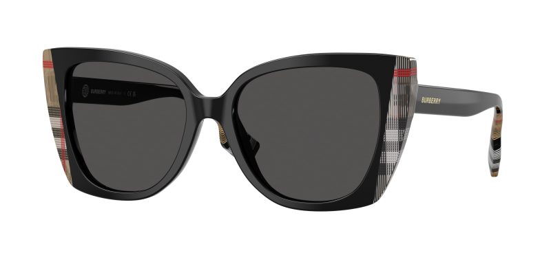 Burberry BE4393 405587 แว่นกันแดดทรงตาแมวสีดำลาย Vintage Check ผู้หญิง