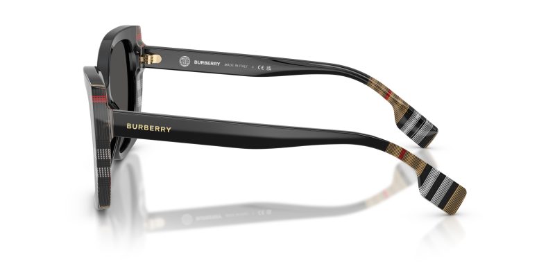 แว่นกันแดด Burberry BE4393 405587 มุมข้าง ลาย Vintage Check บนอะซิเตทดำ