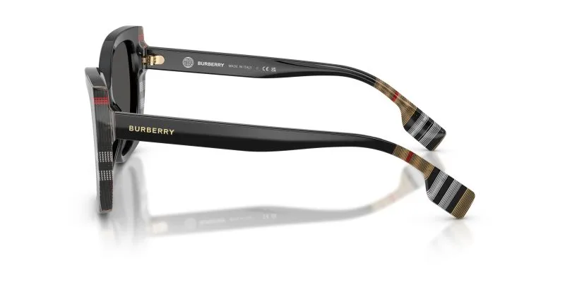 แว่นกันแดด Burberry BE4393 405587 มุมข้าง ลาย Vintage Check บนอะซิเตทดำ