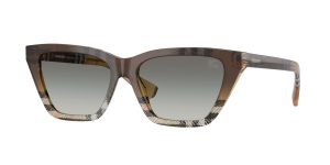 Burberry BE4468F 420211 แว่นกันแดดทรงตาแมวอะซิเตทลายหมากรุกเลนส์เทาไล่ระดับ สุภาพสตรี
