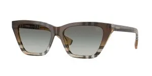 Burberry BE4468F 420211 แว่นกันแดดทรงตาแมวอะซิเตทลายหมากรุกเลนส์เทาไล่ระดับ สุภาพสตรี