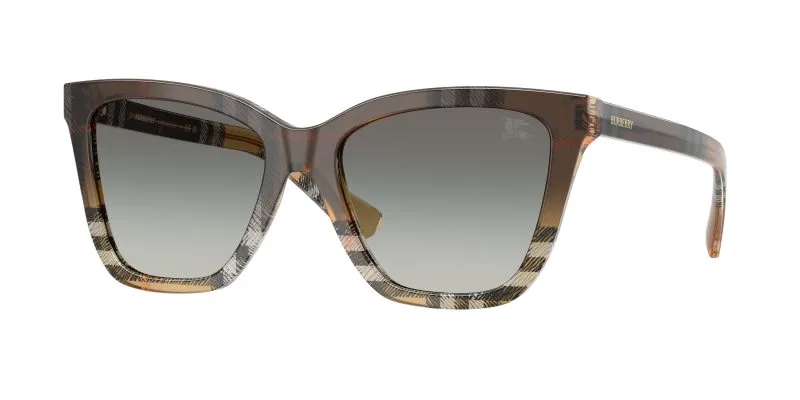 Burberry BE4470F 420211 แว่นกันแดดทรงสี่เหลี่ยมสีทรายลายหมากรุก Check Gradient เลนส์ไล่ระดับสีเทา ผู้หญิง