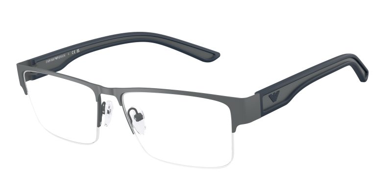 Emporio Armani EA1182 3010 แว่นสายตาโลหะ Rubberized Grey Rectangle สำหรับผู้ชาย