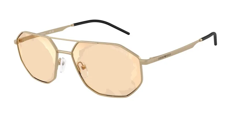 Emporio Armani EA2147 30027L แว่นกันแดดโลหะ Pale Gold Geometric Brown Mirror สำหรับผู้ชาย