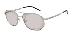 Emporio Armani EA2147 30157F แว่นกันแดดโลหะเงินด้าน Irregular XL Smoke Mirror Black