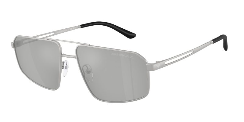 Emporio Armani EA2173 30458V แว่นกันแดดโลหะเงินด้าน Aviator XL มิเรอร์เงิน สำหรับผู้ชาย