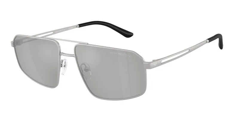 Emporio Armani EA2173 30458V แว่นกันแดดโลหะเงินด้าน Aviator XL มิเรอร์เงิน สำหรับผู้ชาย