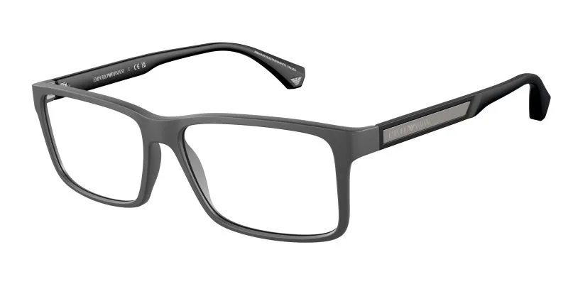 Emporio Armani EA3038 5126 แว่นสายตากรอบฉีดเทาเข้มด้าน Rectangle สำหรับผู้ชาย