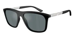 Emporio Armani EA4237F 50016G แว่นกันแดดอะซิเตทดำด้าน Square XXL เลนส์ Mirror Black