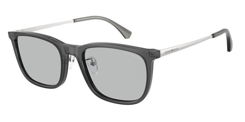 Emporio Armani EA4275D 502987 แว่นกันแดดอะซิเตทเทาโปร่งใส Square XL Asian Fit เลนส์เทาอ่อน สำหรับผู้ชาย