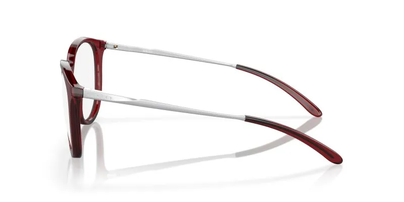 แว่นสายตา Oakley OX8150-04 มุมข้าง หน้ากรอบแดงอิฐโปร่งแสงขัดเงา ขาแว่นสีโครเมียมขัดเงา