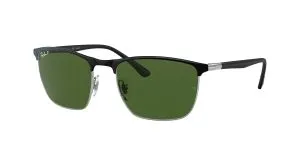 แว่นกันแดด Rayban RB3686 9144P1 Black On Silver Dark Green Polarized