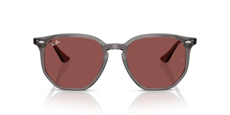 Rayban RB4306 687375 แว่นกันแดดทรงเรขาคณิต กรอบเทาโอปอลด้าน เลนส์ม่วงเข้ม สำหรับทุกเพศ