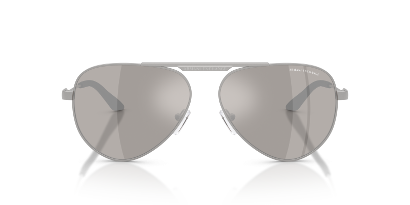 Armani Exchange Sun AX2060S 60206G Matte Silver Light Grey Mirror Silver Armani Exchange AX2060S 60206G แว่นกันแดดนักบินโลหะเงินด้าน เลนส์ปรอทเทาอ่อน