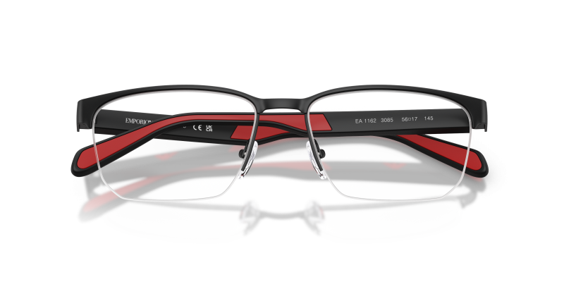 แว่นสายตา Emporio Armani EA1162 3085 ดำด้าน ภาพปิดชัดโครงโลหะ Half Rim