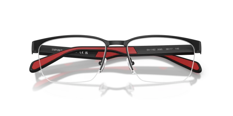 แว่นสายตา Emporio Armani EA1162 3085 ดำด้าน ภาพปิดชัดโครงโลหะ Half Rim