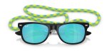 Rayban Junior New Wayfarer RJ9052SF-702855 ดำรับเบอร์ Blue Mirror Green Rayban RJ9052SF 702855 close-up ด้านหน้า