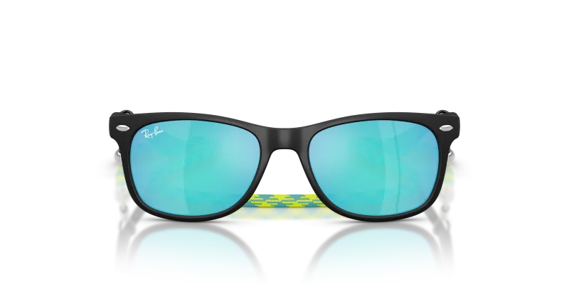 Rayban Junior New Wayfarer RJ9052SF 702855 แว่นกันแดดเด็กดำรับเบอร์เลนส์ปรอทน้ำเงิน