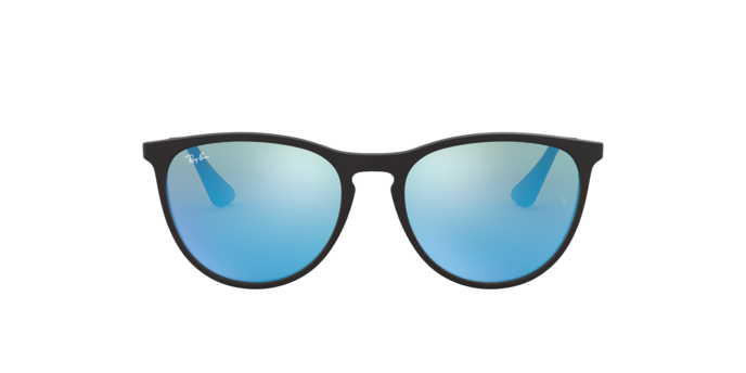 Rayban Junior Erika RJ9060SF-700555 ดำรับเบอร์ Blue Flash Mirror Rayban Junior Erika RJ9060SF 700555 แว่นกันแดดเด็กทรงกลมดำรับเบอร์เลนส์น้ำเงินแฟลช