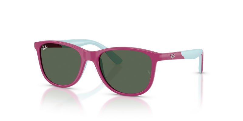 Rayban RJ9077S-719271 มุมเอียง 3/4 สีพุชเซียและยางสีฟ้า 719271