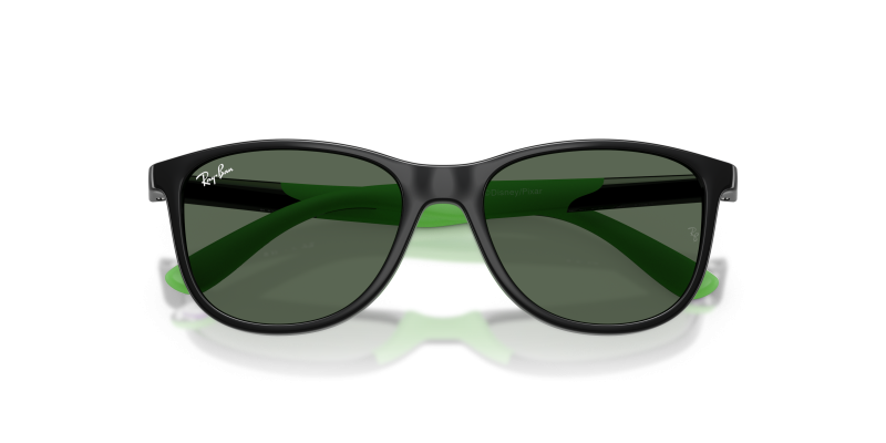 Rayban RJ9077S-719371 close-up ด้านหน้า กรอบดำขาแว่นยางสีเขียว