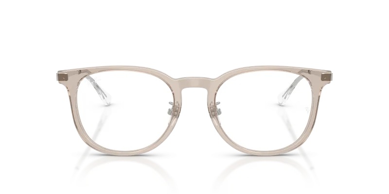 Rayban RX5453D 8449 แว่นสายตาอะซิเตทน้ำตาลอ่อนโปร่งใสขาโลหะเงิน ด้านหน้า