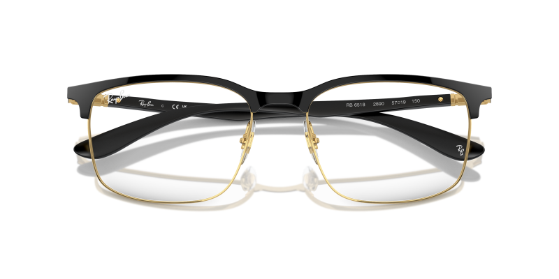 Rayban RX6518-2890 close-up ด้านหน้า สีดำพื้นทอง Black Arista