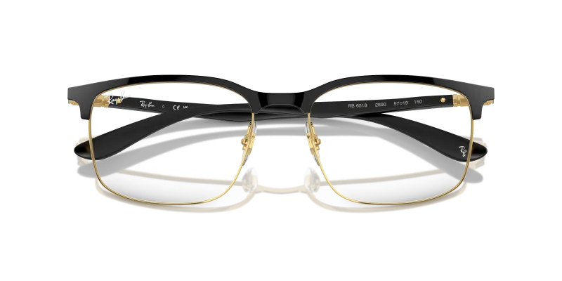Rayban RX6518-2890 close-up ด้านหน้า สีดำพื้นทอง Black Arista